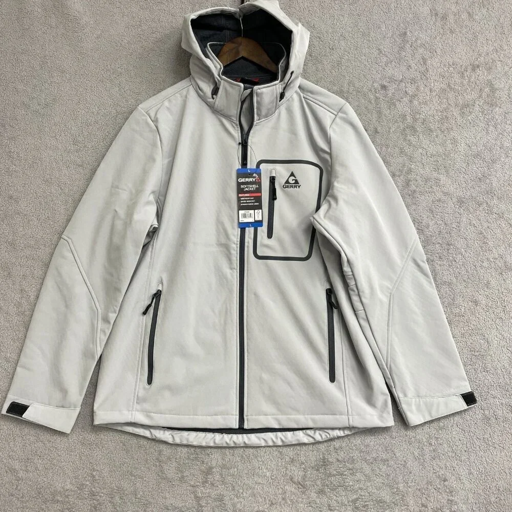 NEW Gerry Softshell Windbreaker Jacket Men's L Gray Full Zip Hooded G1420